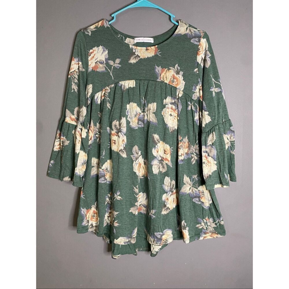 Chris & Carol Green Babydoll Bell Sleeves Top Size Large